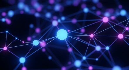 A network of glowing, vibrant blue and pink circles connected by intricate lines, creating a dynamic and futuristic visual representation of interconnectedness.