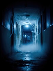 Dark Hallway Spooky Abandoned Building.
