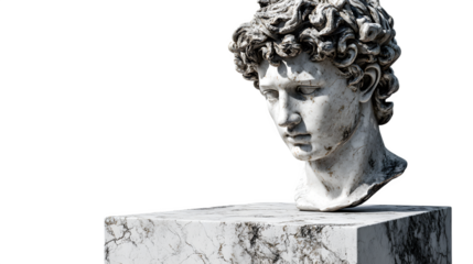 Ancient marble bust, isolated on transparent background