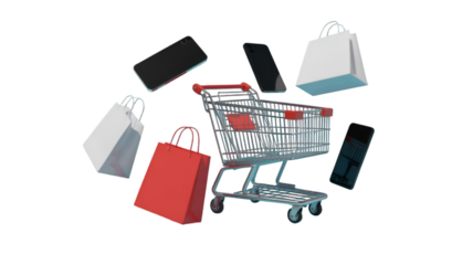 shopping cart with shopping bags