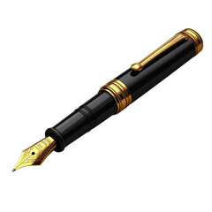 "Fountain pen with gold nib, elegant vintage style, transparent background, PNG" 
