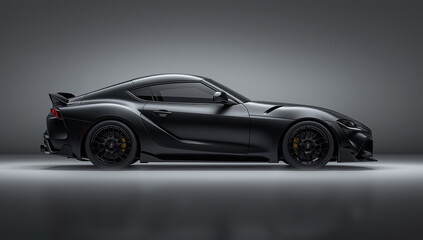 Fototapeta premium Luxury Black Sports Car with Sleek Aerodynamic Design in Studio Lighting, High Performance Vehicle