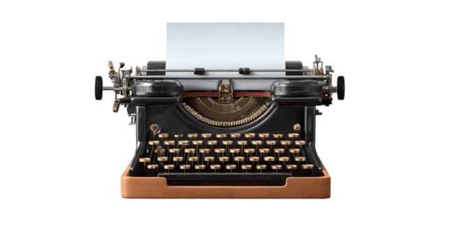 Vintage Typewriter with Blank Paper, isolated on transparent background