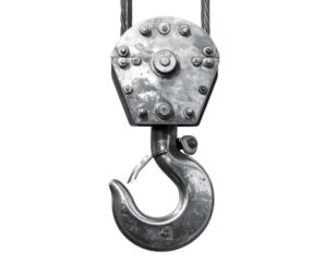 Tow Hook Hanging from Invisible Support, Close-Up Perspective, Isolated