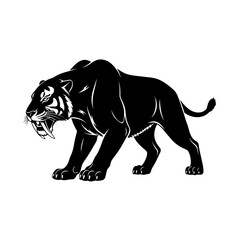 Obraz premium Predatory Vector Silhouette of a Saber toothed Tiger in a Stalking Pose Extinct