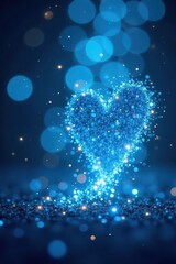 Abstract sparkling blue heart bokeh, romantic backdrop, glitter, photography, romance