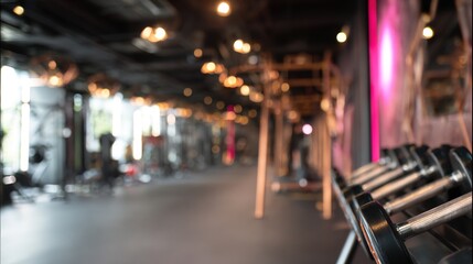 Obraz premium Modern fitness space featuring a single weight rack with clean lines, metallic surfaces, and soft overhead lighting.