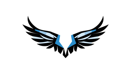 Obraz premium Stylized illustration of symmetrical wings, featuring black and blue color scheme, on white background.