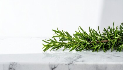 Rosemary Sprig on Marble Surface with Soft Lighting