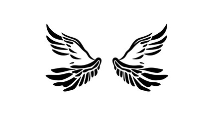 Obraz premium A stylized, symmetrical pair of wings, outlined in black, against a white background.