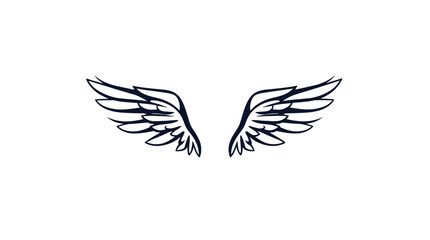 Symmetrical stylized wings illustration, dark lines on a white background, simple design.