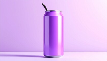 Vibrant Purple Beverage Can with a Contrasting Black Straw

