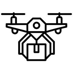 minimalist line icon of a drone-carrying