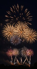 Fototapeta premium A spectacular display of golden and colorful fireworks lighting up the dark night sky during a festive celebration