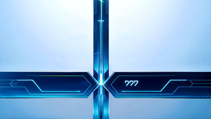 Futuristic digital wireframe of business growth chart with glowing upward arrow, holographic effect, cyber blue color, clean white background.