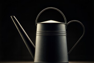 Dramatic Black Watering Can with Moody Lighting and Dark Background garden tool metal
