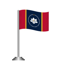 Vector illustration of the Mississippi state flag waving on a flagpole with base, isolated on white background. Perfect for design, educational, and patriotic projects.