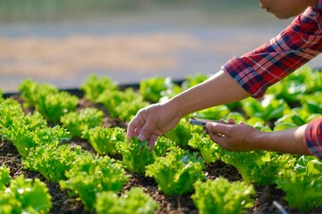 Farmer use Mobile phone or Smart phone collects data and researches the organic vegetable garden fields in order to obtain good and large yields. The use of technology helps in farming.
