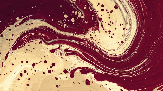 A painting of a red swirl with yellow spots