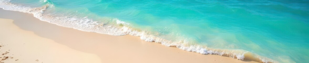 Azure water laps a pristine sandy beach  Sunny summer holiday scene , coast, paradise