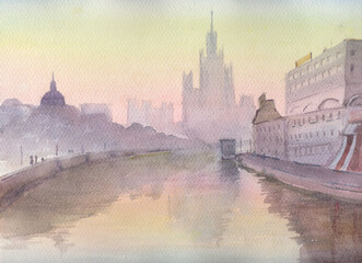 Moscow, high-rise building in the morning