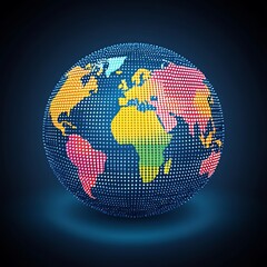 Colorful, pixelated globe on dark background