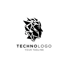 Fototapeta premium Abstract logo of a woman's face with geometric shapes, representing technology.