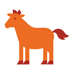 A vibrant illustration of an orange horse standing proudly isolated on white background, showcasing strength and elegance in its form