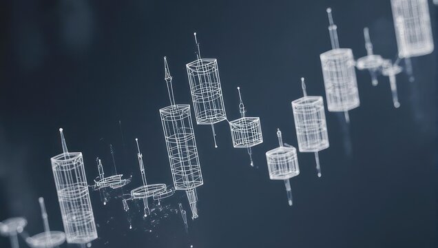 Wireframe Candlestick Chart with Stock Market.