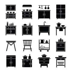 Modern Scandinavian Dining Table and Chair Icon Collection  Minimal Vector Style for Home Decor & Furniture Designs