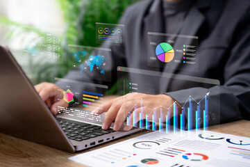 Business Financial Growth Concept, Businessman Analyzing Financial Data, Statistics, Investment, Profit, Company Development for Strategic Plan, Corporate Success, Marketing Growth, Performance Target