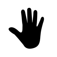 Obraz premium Hand icon silhouette-Black silhouette of an open human hand, palm facing forward. Commonly used to represent stop, help, interaction, or touch.