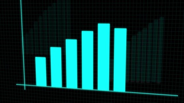 Cyan bar graph animation. Animated chart data technology digital business finance growth success progress abstract background looping motion graphics 4k ultra hd seamless financial market stock.