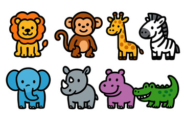 Cute cartoon safari animals for kids' design projects