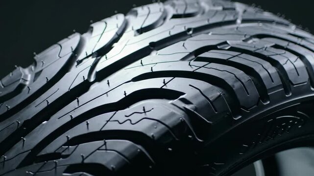 Close-up of a car tire showing the tread and rubber. Car Tire, Automotive, Vehicle, Rubber, Wheel, Tread.