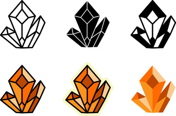 Crystal Icons Set Monochrome and Colorful Variations