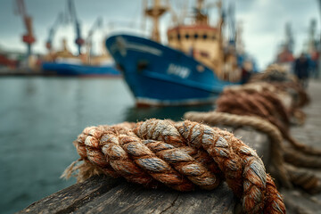 Fototapeta premium Sea port. Vessel. Marine rope. Fishing.