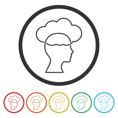 Head icon with cloud. Set icons in color circle buttons