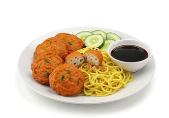 pempek palembang fish cakes with yellow noodles