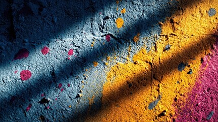 Urban wall adorned with vibrant paint splatters, embodying abstract street art energy.