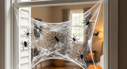 Spider Web Window Decoration for Halloween