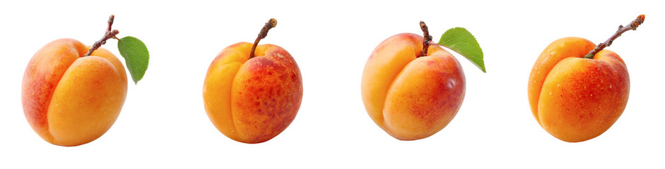 Fresh Apricots with Stems and Leaves on Transparent Background PNG set Transparent backround