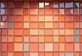 Fototapeta premium Shimmering glazed tiles form a geometric wall backdrop, geometric, blue