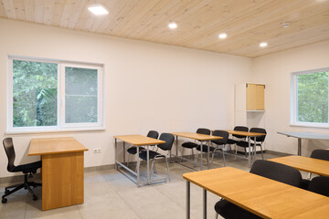 A Modern Classroom Featuring Ample Natural Light and an Elegant, Simple Overall Design