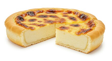 Pastel de choclo corn pudding dessert version isolated on white background for food photography and dessert display purposes