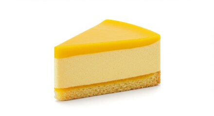 pastel de mango mousse cake slice isolated on white background for dessert or bakery presentations
