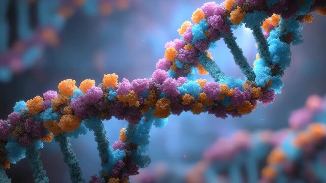 Microrna guided chromatin remodeling animation illustrating complex genetic interactions in cellular processes
