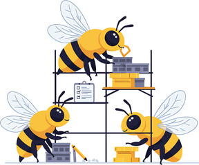 Cartoon Bees Constructing Shelves with Bricks and Coins Checklist Included.