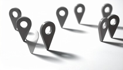Gray 3D Map Markers on White Background