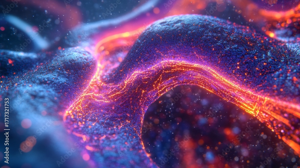 Sticker a mesmerizing abstract image showcasing vibrant purple and orange flowing shapes. evoking energy and